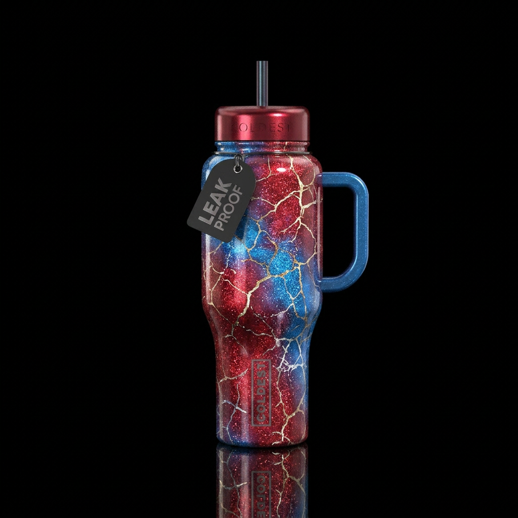 Opalescent marbled cracked metallic candy apple re... water bottle design