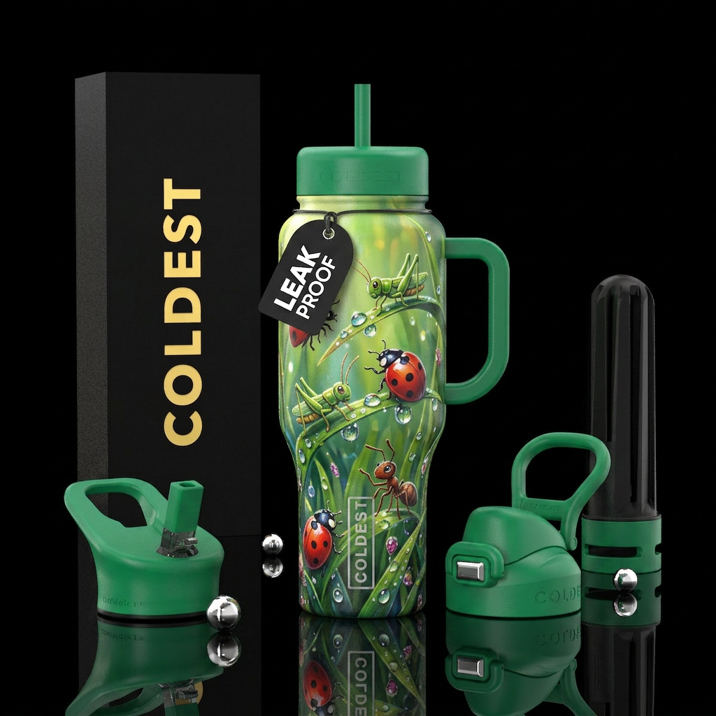Cute cartoon lady bugs, grasshoppers and ants, lux... water bottle design