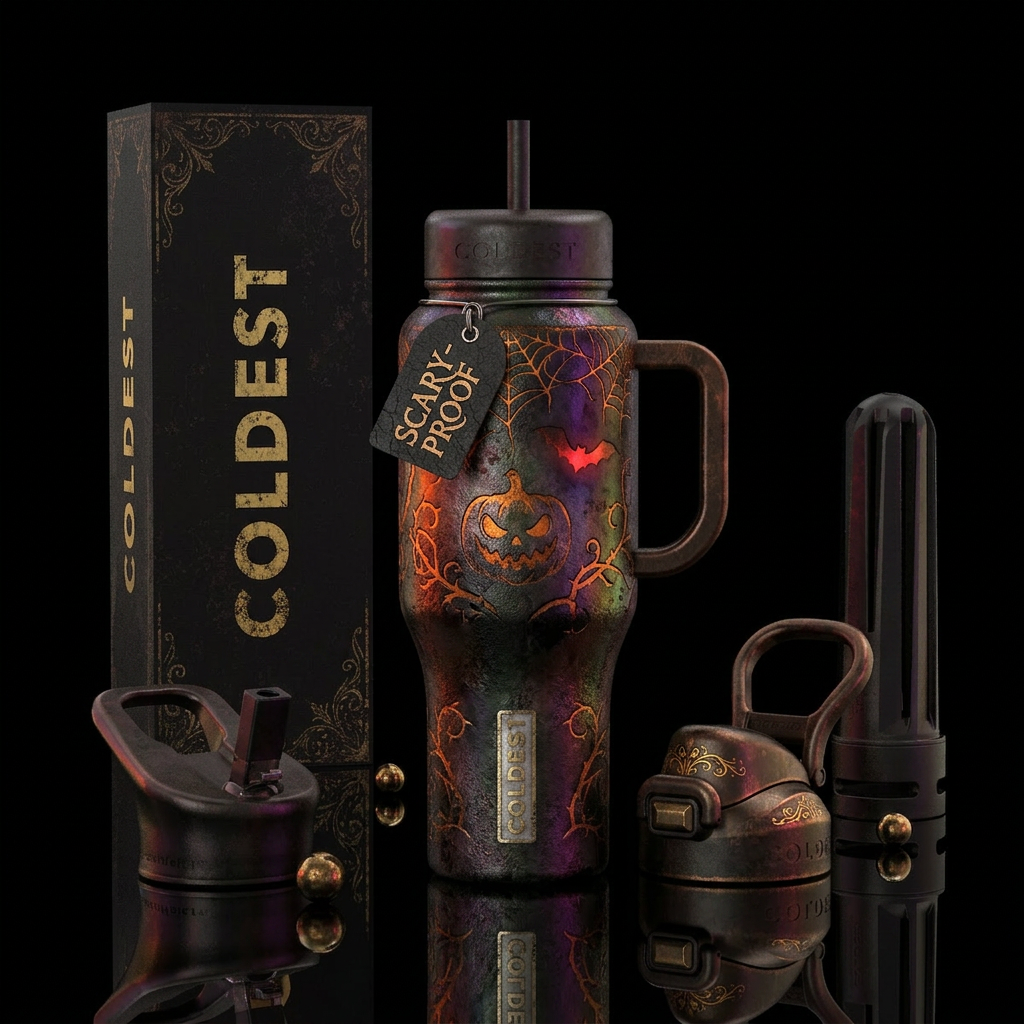 distressed halloween inbued, scary, stylistic, lux... water bottle design