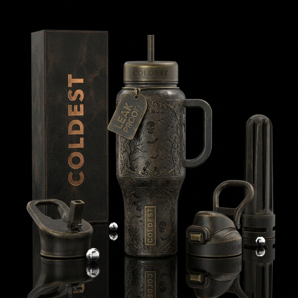 distressed halloween inbued, scary, stylistic, lux... water bottle design
