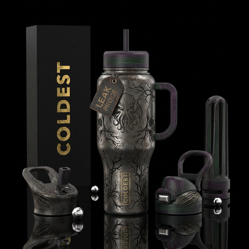 distressed halloween inbued, scary, stylistic, lux... water bottle design