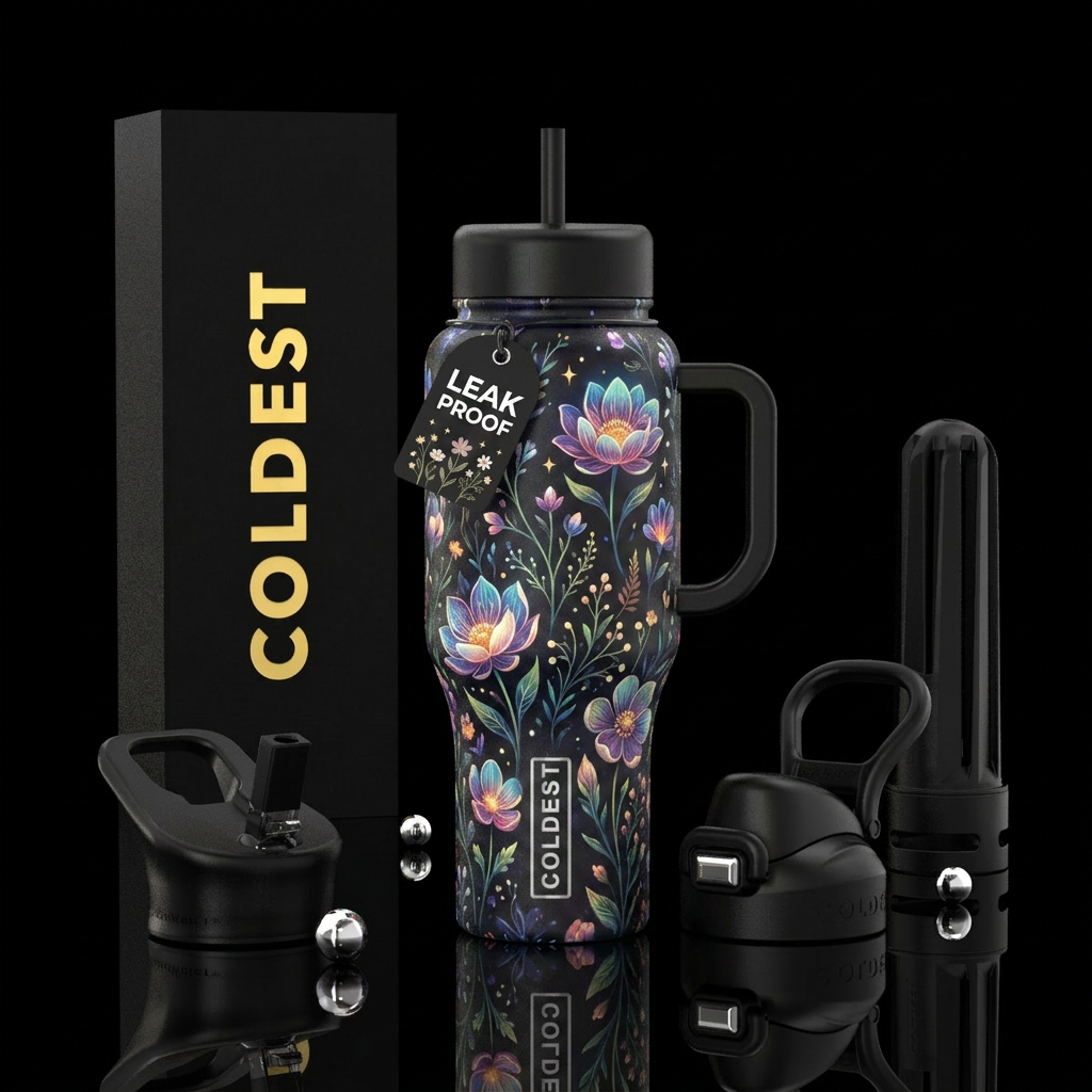 wildflowers, vibrant, magical, fantasy, beautiul, ... water bottle design