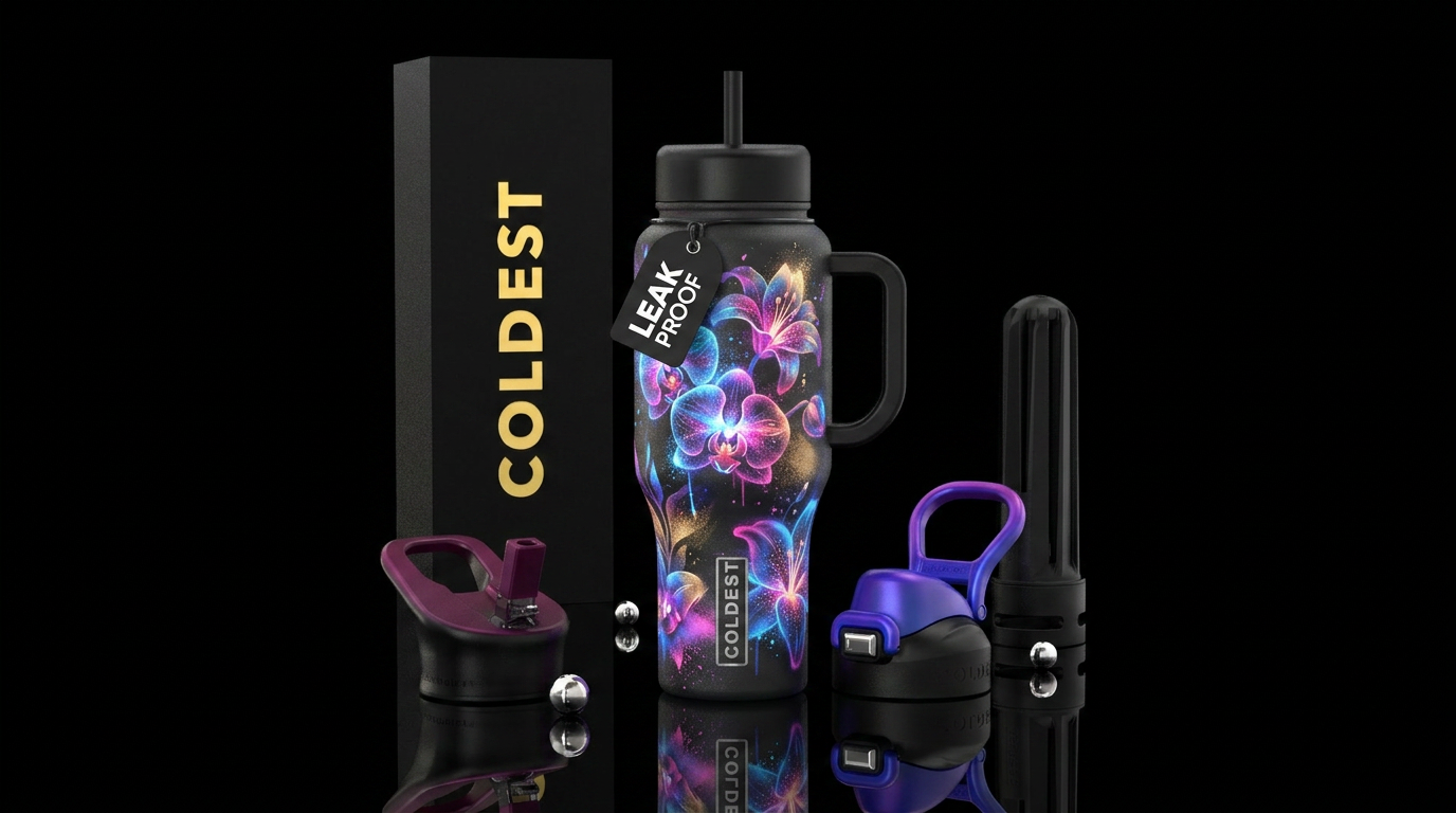 Abstract orchids and lilies spray paint splattered... water bottle design