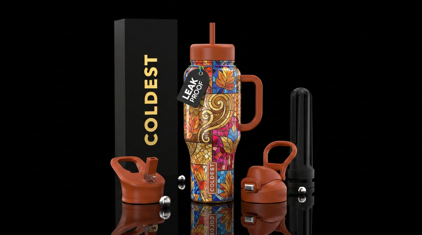 Mosaic fall fantasy beautiful luxurious shiny, inb... water bottle design