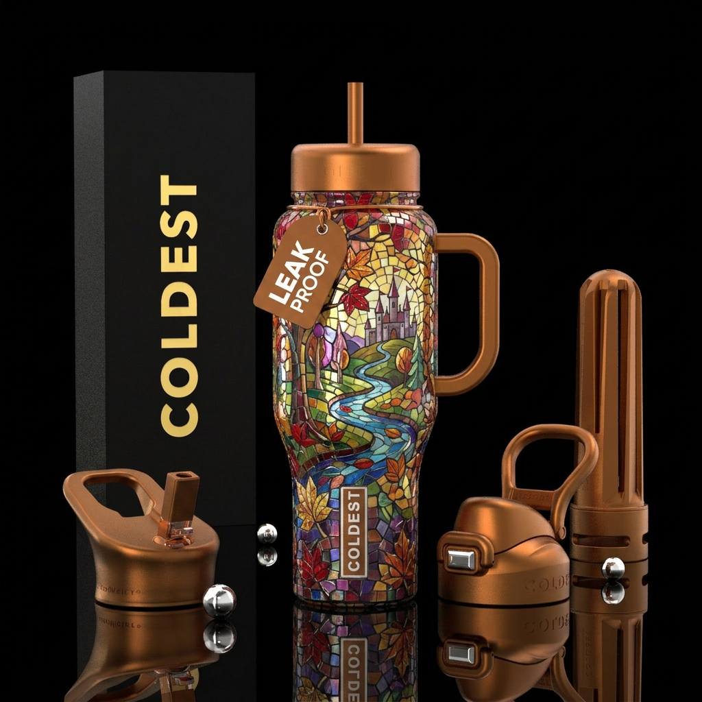 Mosaic fall fantasy beautiful luxurious shiny, inb... water bottle design