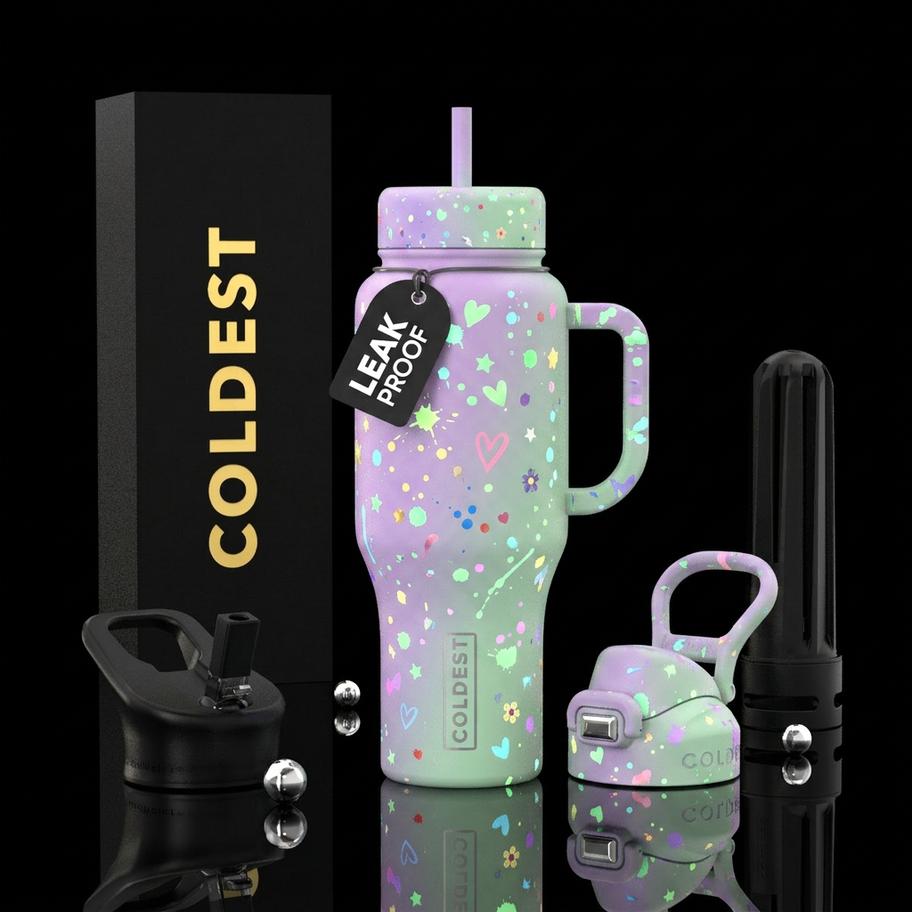 Matte pastel purple and pastel green ombred with g... water bottle design