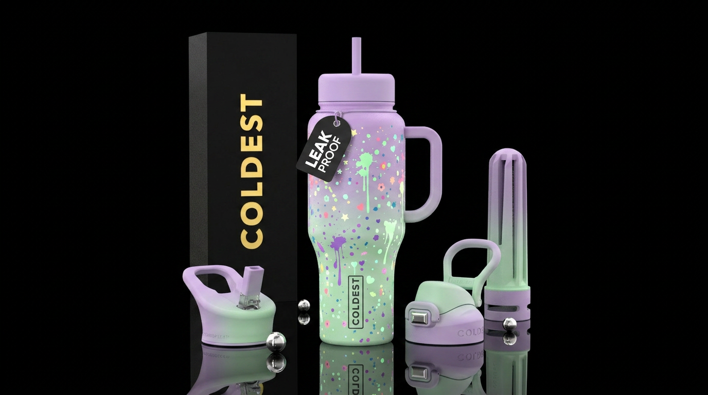 Matte pastel purple and pastel green ombred with g... water bottle design