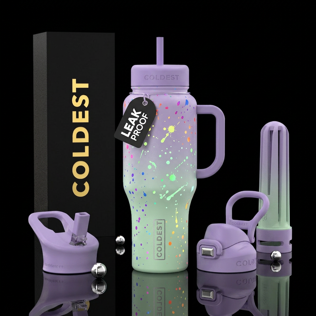 Matte pastel purple and pastel green ombred with g... water bottle design