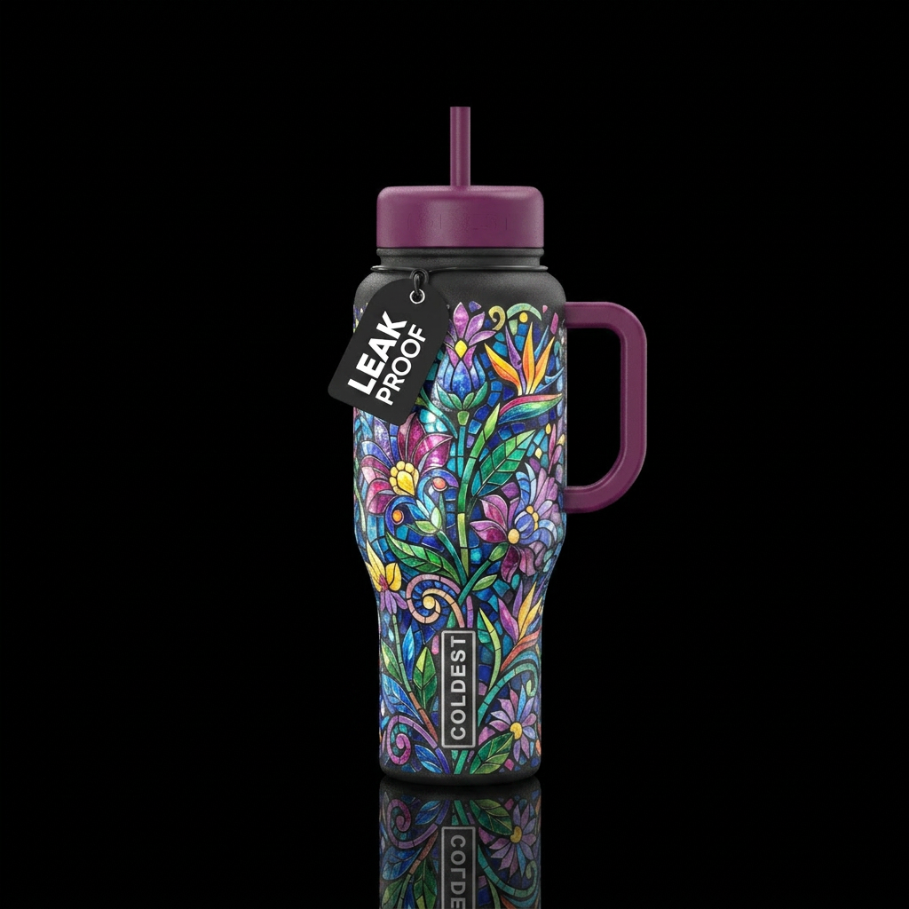 Mosaic Summer fantasy in full bloom, stylistic, be... water bottle design