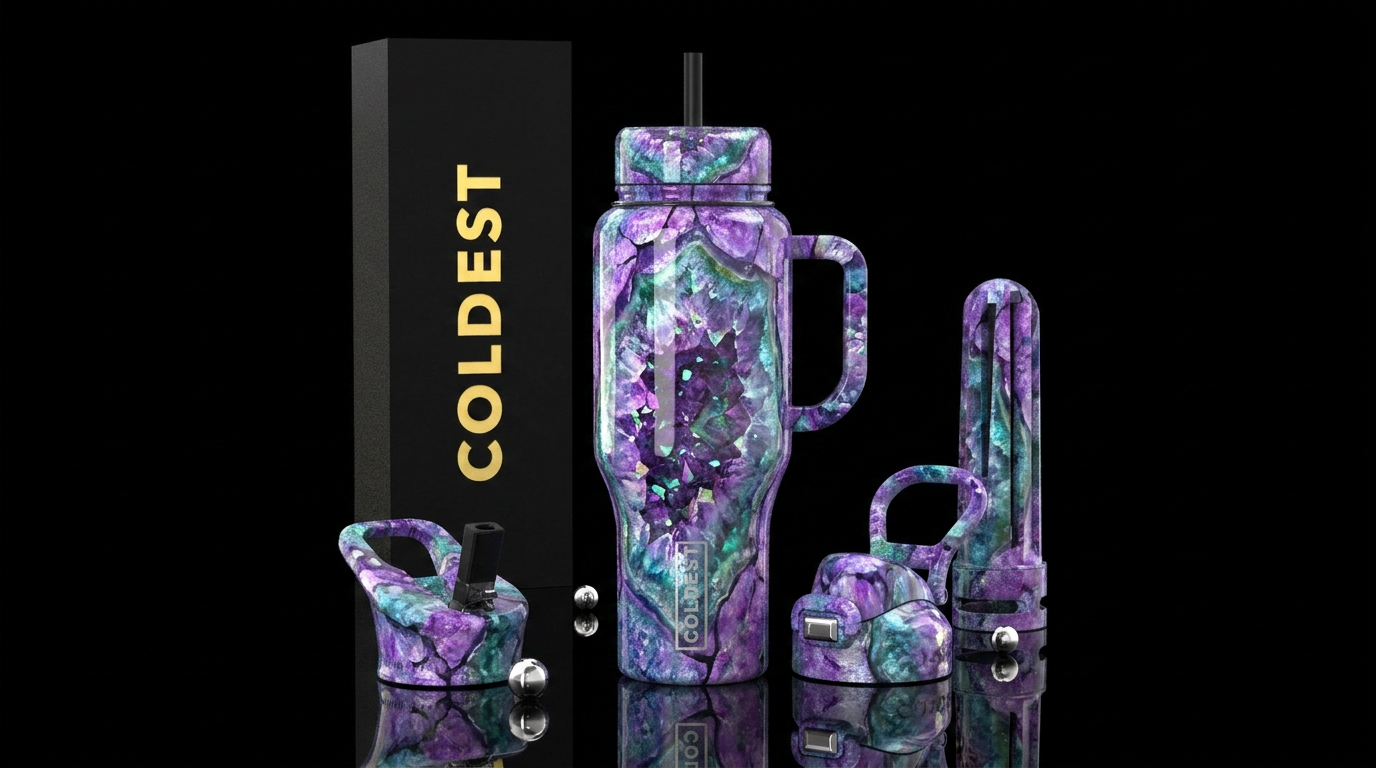 geodes cracked,inbued,purples,blues,greens,vibrant... water bottle design
