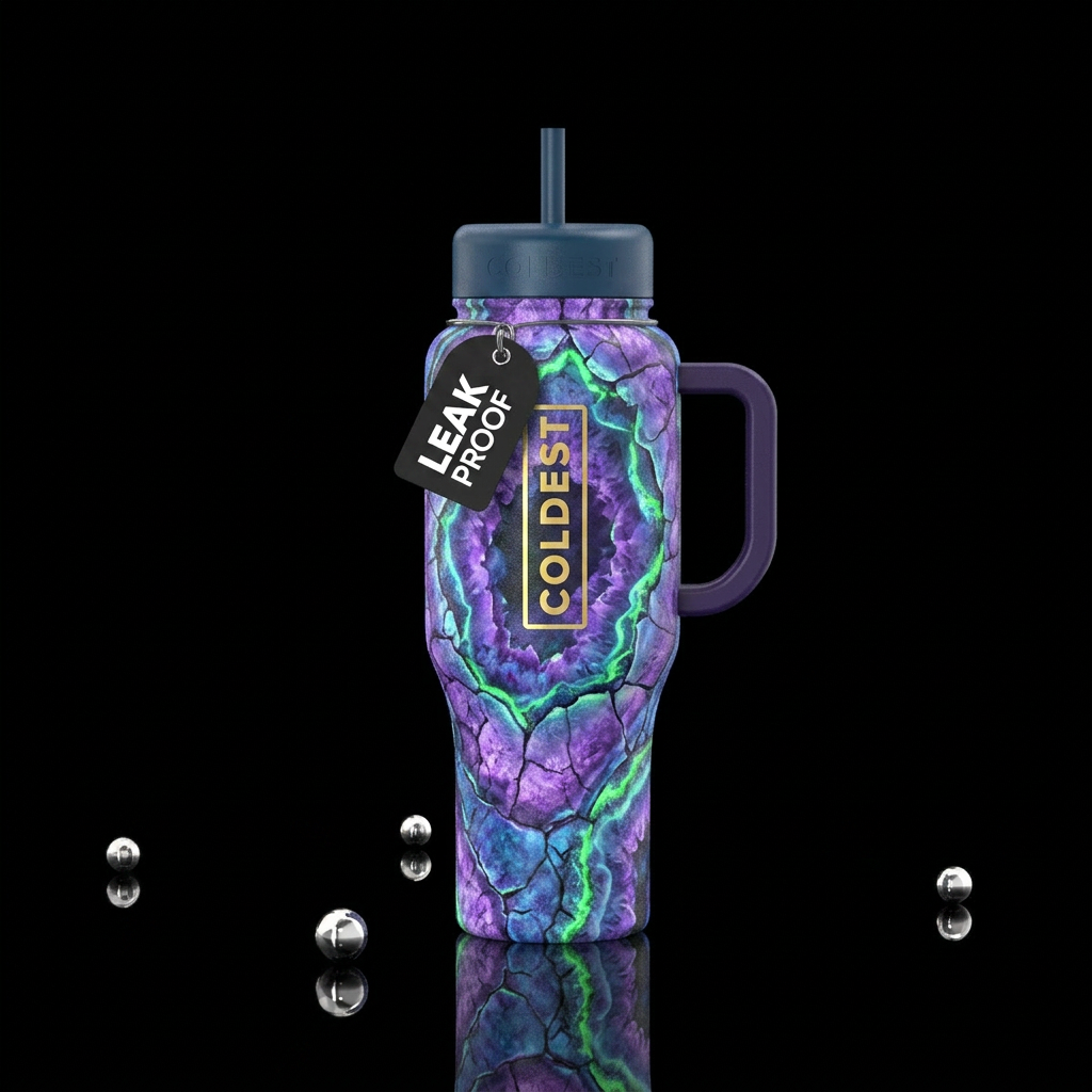 geodes cracked,inbued,purples,blues,greens,vibrant... water bottle design