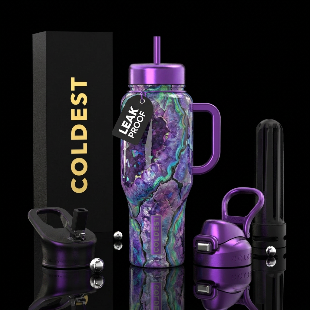 geodes cracked,inbued,purples,blues,greens,vibrant... water bottle design