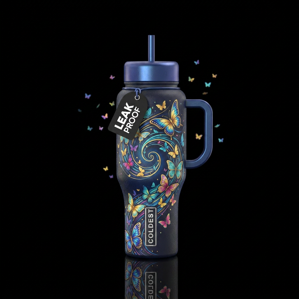 Summer inspire spiraled swirled butterfly windchim... water bottle design