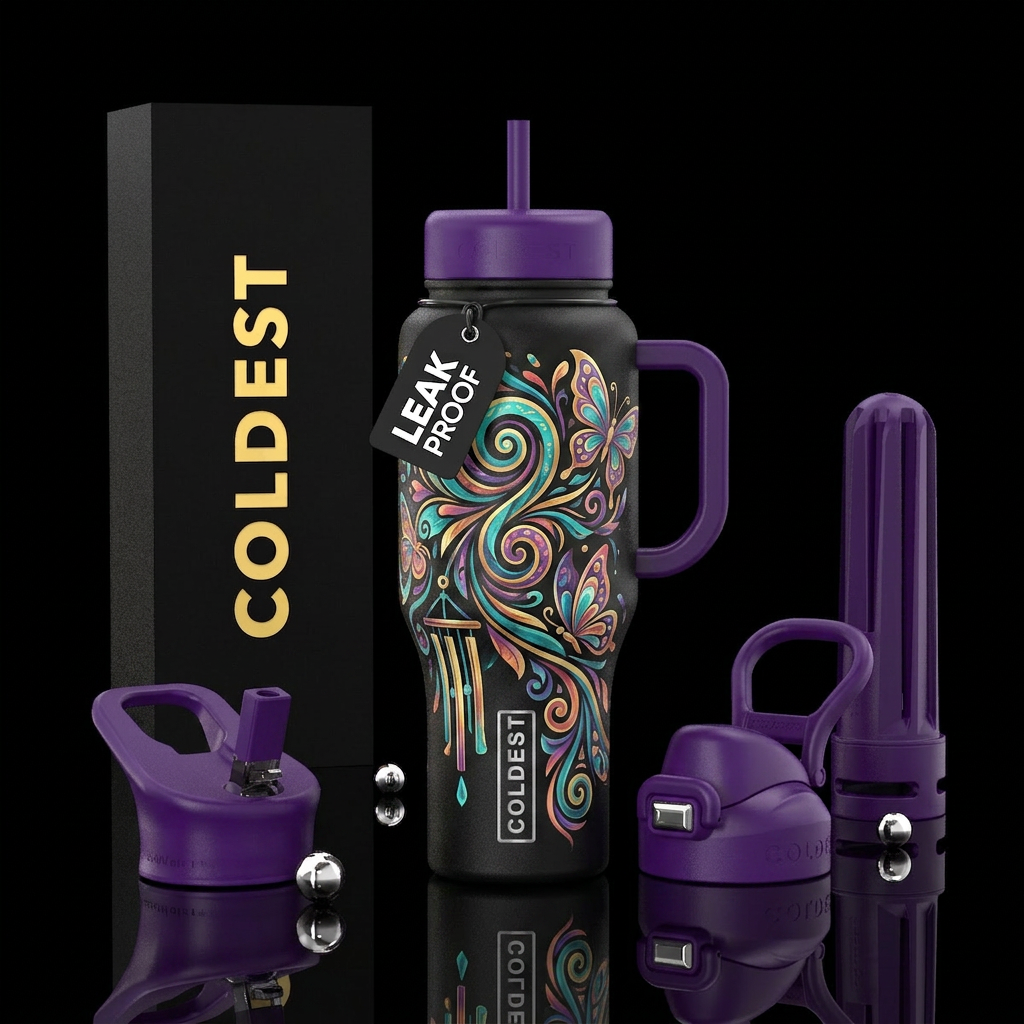 Summer inspire spiraled swirled butterfly windchim... water bottle design