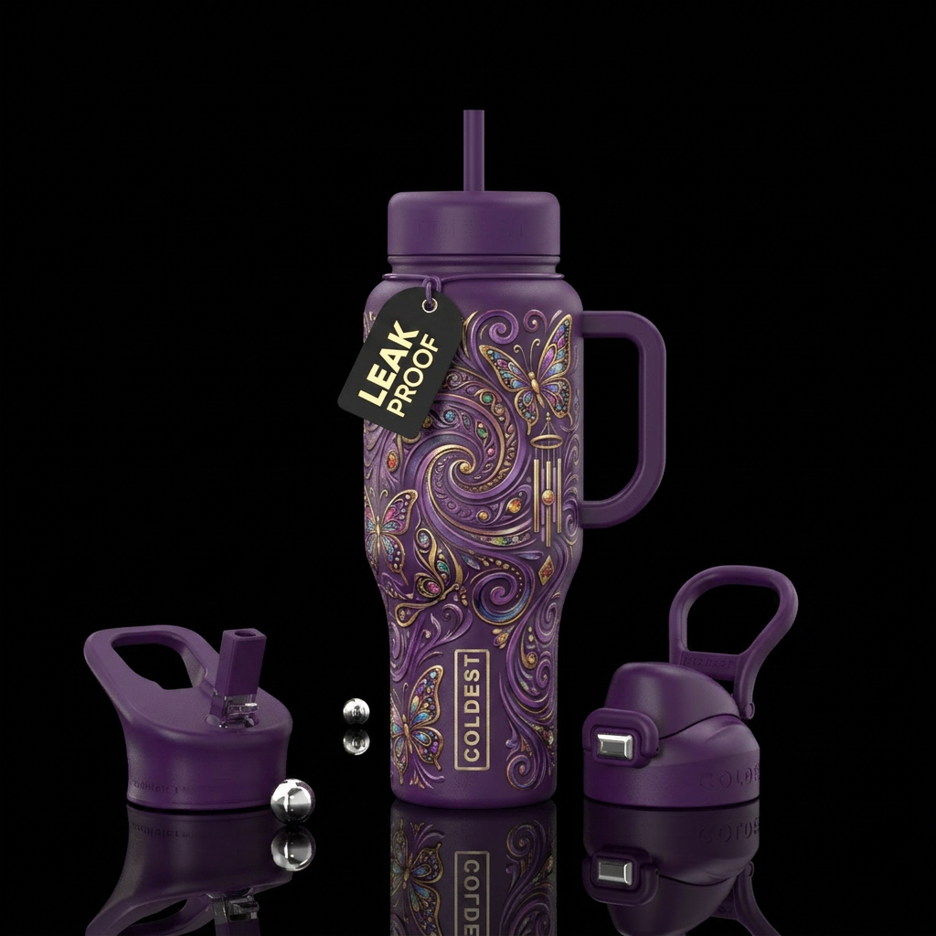 Summer inspire spiraled swirled butterfly windchim... water bottle design