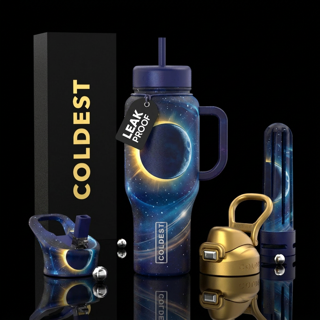 Solar and lunar eclipse intermingled,inbued,vibran... water bottle design