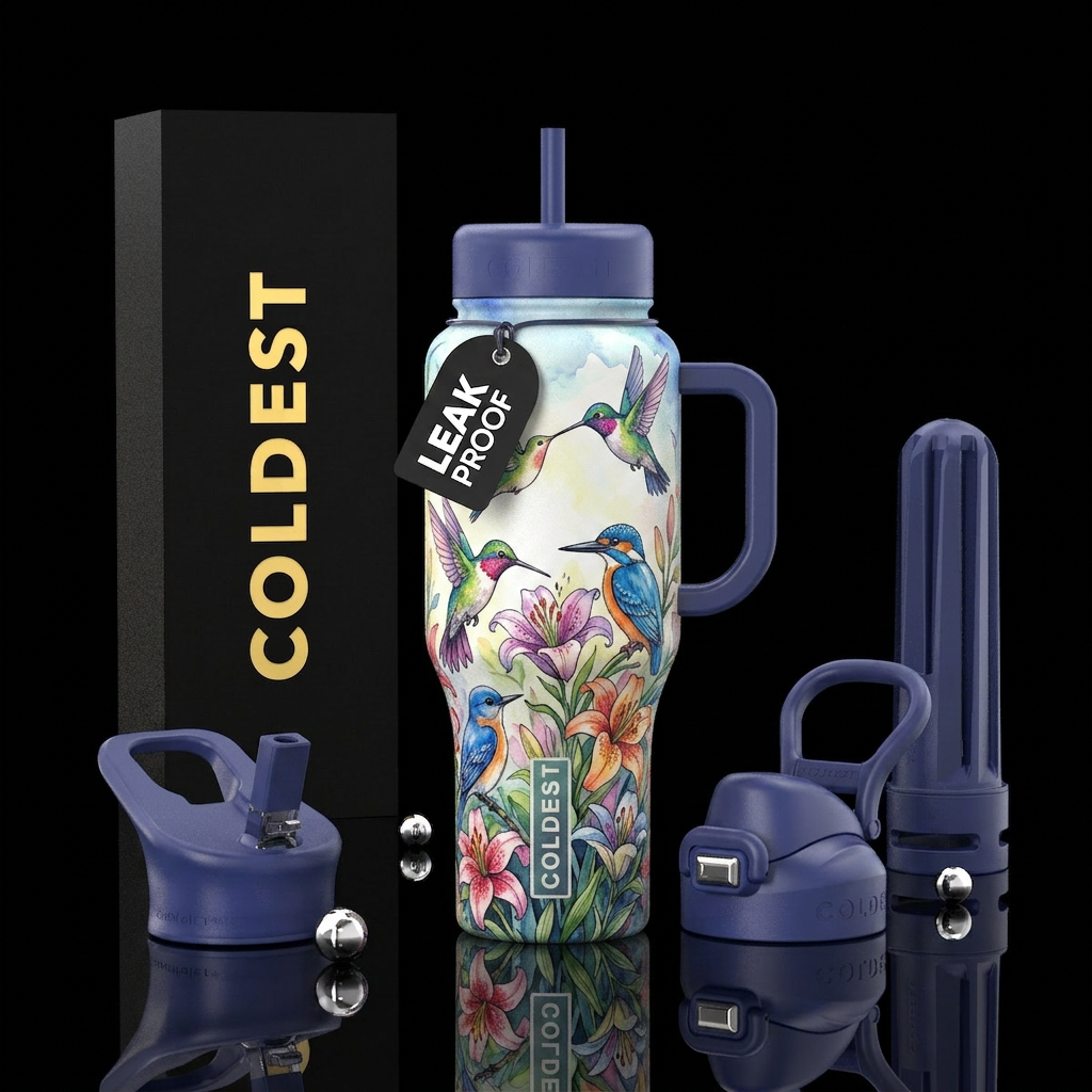 hummingbird and blue bird inbued drinking from Lil... water bottle design