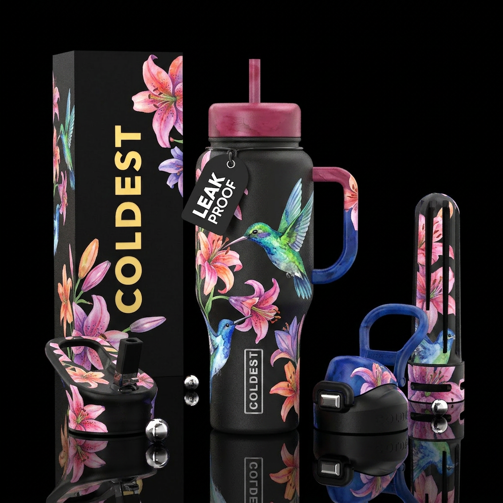 hummingbird and blue bird inbued drinking from Lil... water bottle design