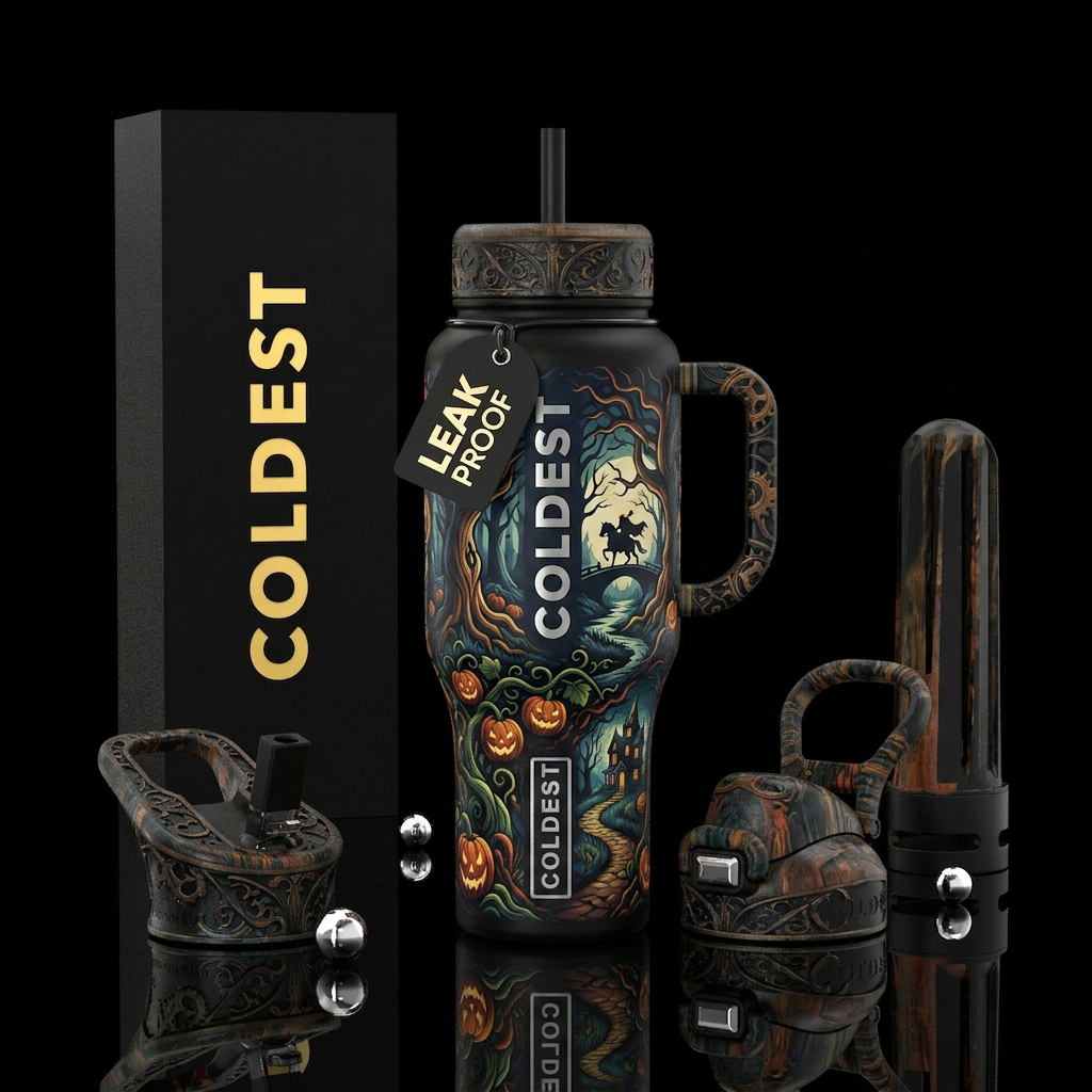 Sleepy Hollow inbued, fantasy, scary, vibrant, rus... water bottle design
