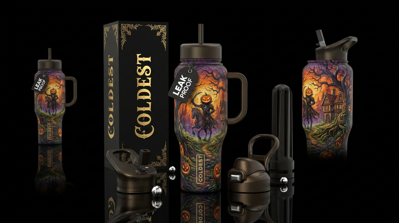 Sleepy Hollow inbued, fantasy, scary, vibrant, rus... water bottle design