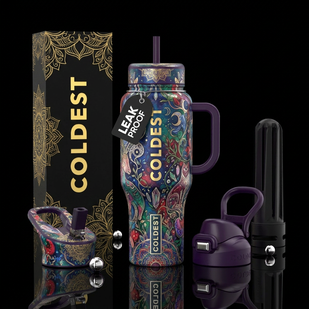 bohemian, vibrant, magical, fantasy, whimsical, lu... water bottle design