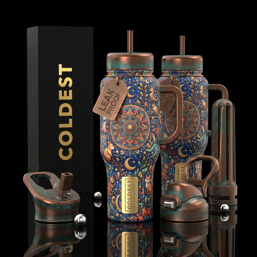 bohemian, vibrant, magical, fantasy, whimsical, lu... water bottle design