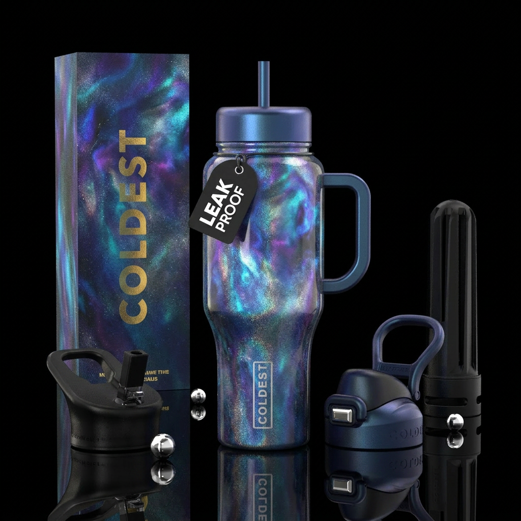 Moon struck waters irridescent inbued, shiny, vibr... water bottle design