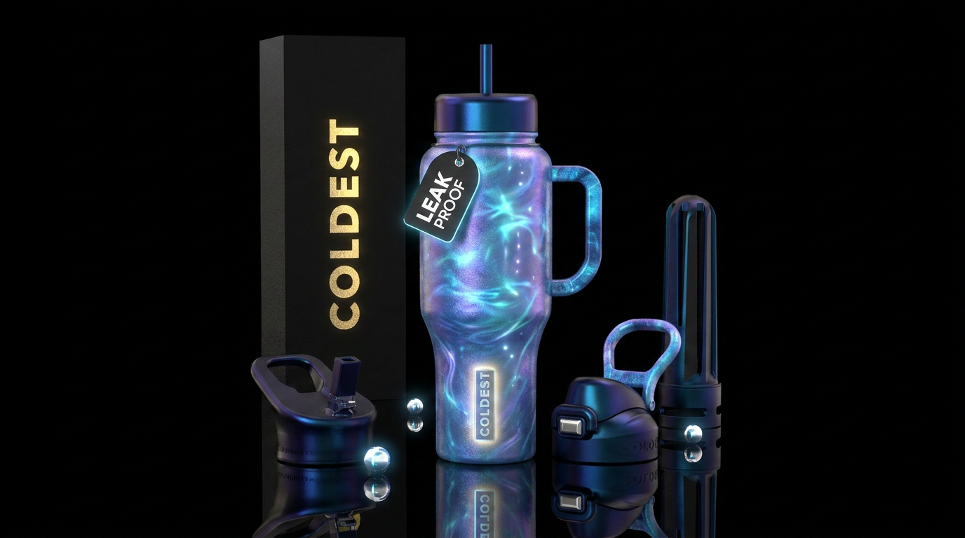 Moon struck waters irridescent inbued, shiny, vibr... water bottle design