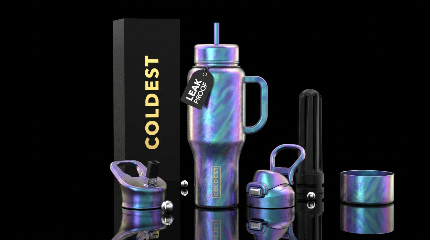 Moon struck waters irridescent inbued, shiny, vibr... water bottle design