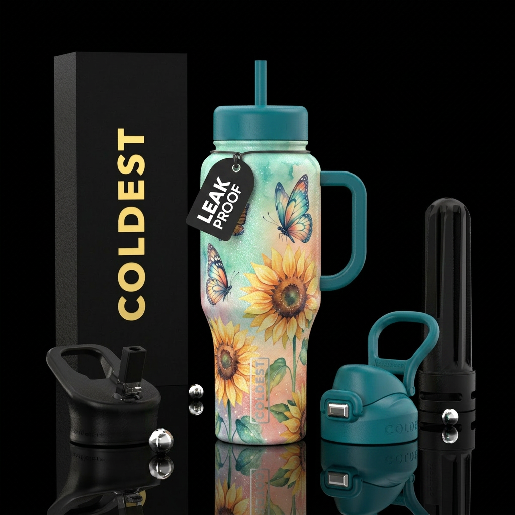 sunflower, butterfly, luxurious, magical, beautiul... water bottle design