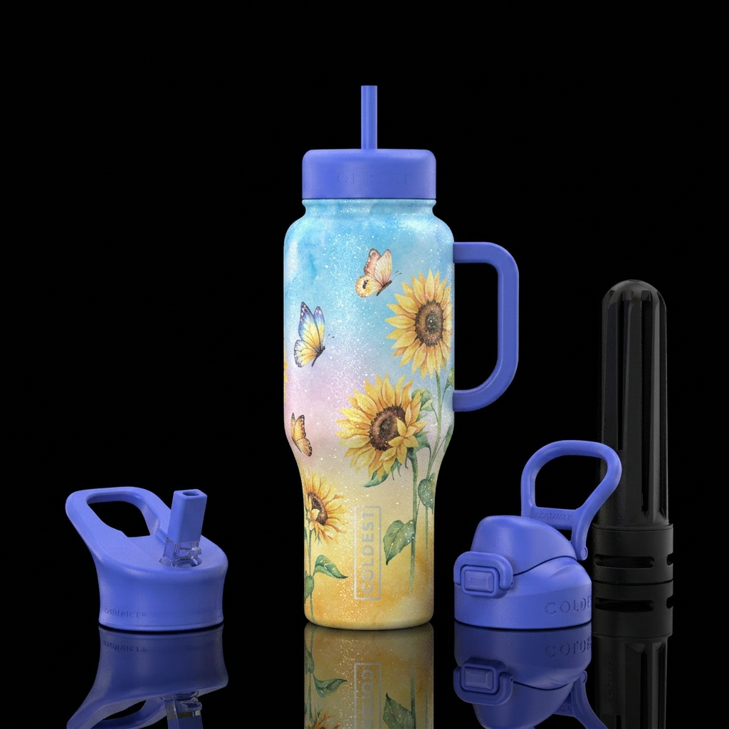 sunflower, butterfly, luxurious, magical, beautiul... water bottle design