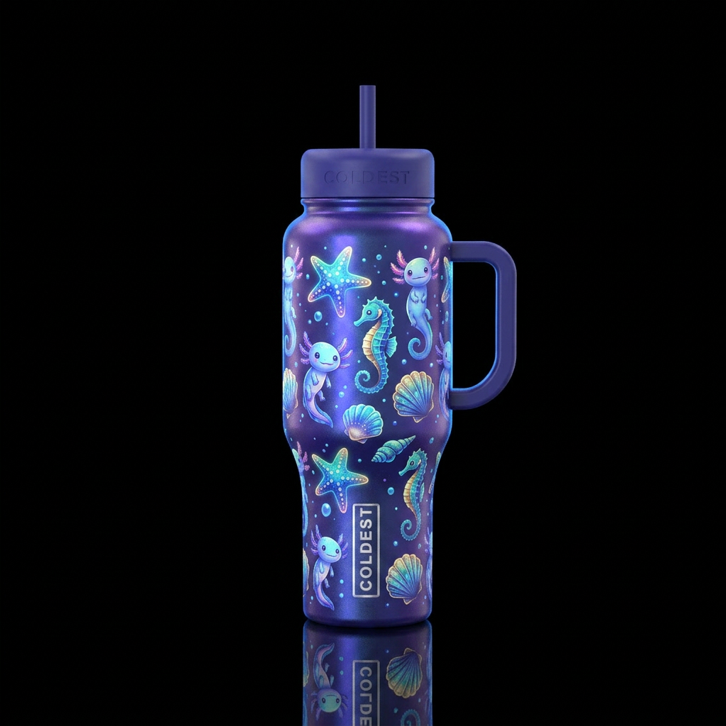 glowie starfish,seahorses,axoloti, sea shells, mag... water bottle design