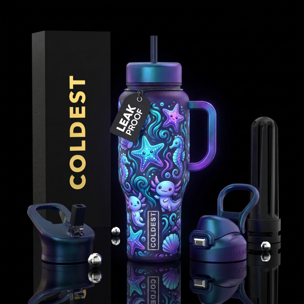 glowie starfish,seahorses,axoloti, sea shells, mag... water bottle design