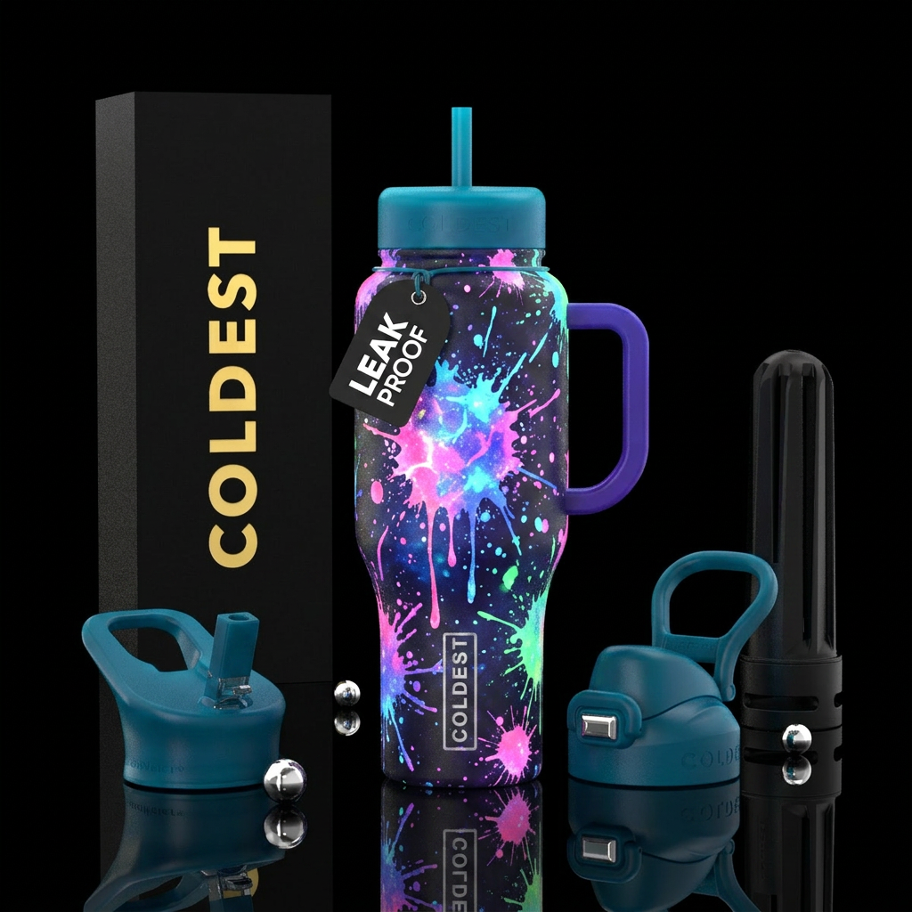 Glow in the dark Dark matter splatters, stylistic,... water bottle design