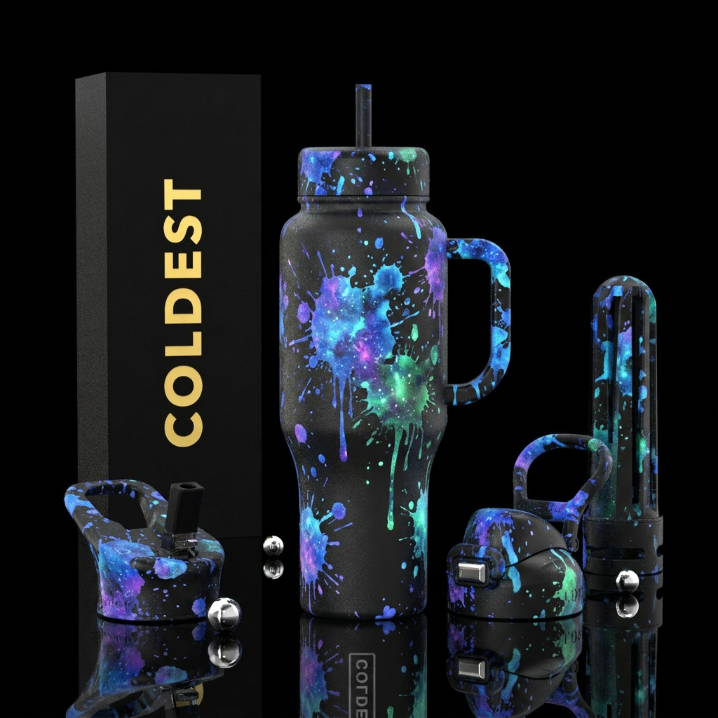Glow in the dark Dark matter splatters, stylistic,... water bottle design