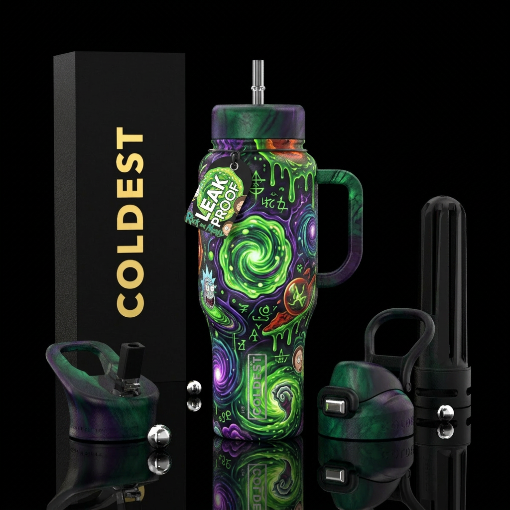 Rick and Morty toxicity inbued, modern, stylistic,... water bottle design