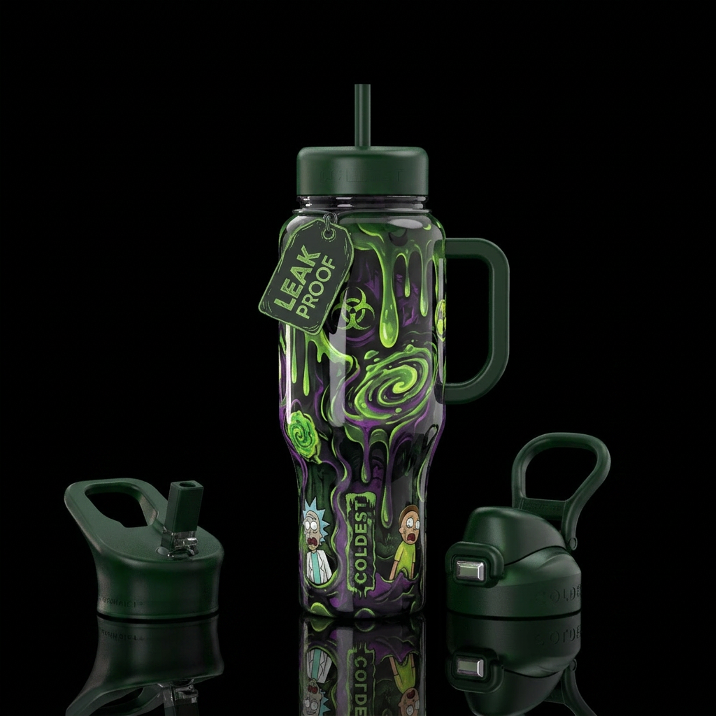 Rick and Morty toxicity inbued, modern, stylistic,... water bottle design