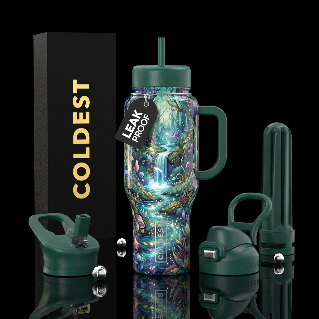 Enchanted Forrest with magical glowie streams and ... water bottle design