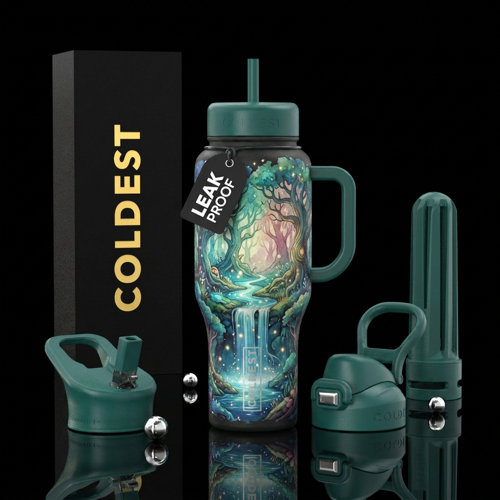 Enchanted Forrest with magical glowie streams and ... water bottle design