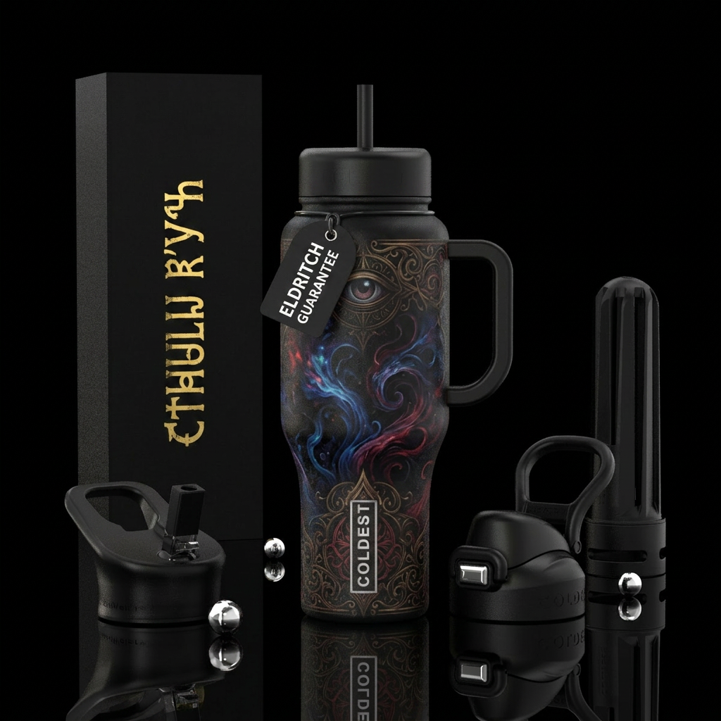 cosmic horror, victorian, modern, vibrant, beautiu... water bottle design