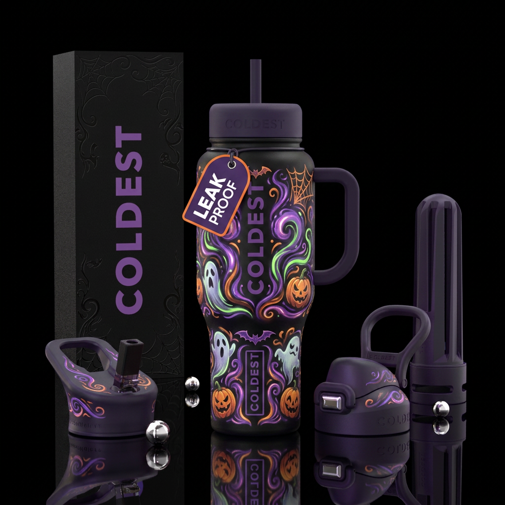 Halloween, cartoon, inbued, glowie, haunted, magic... water bottle design
