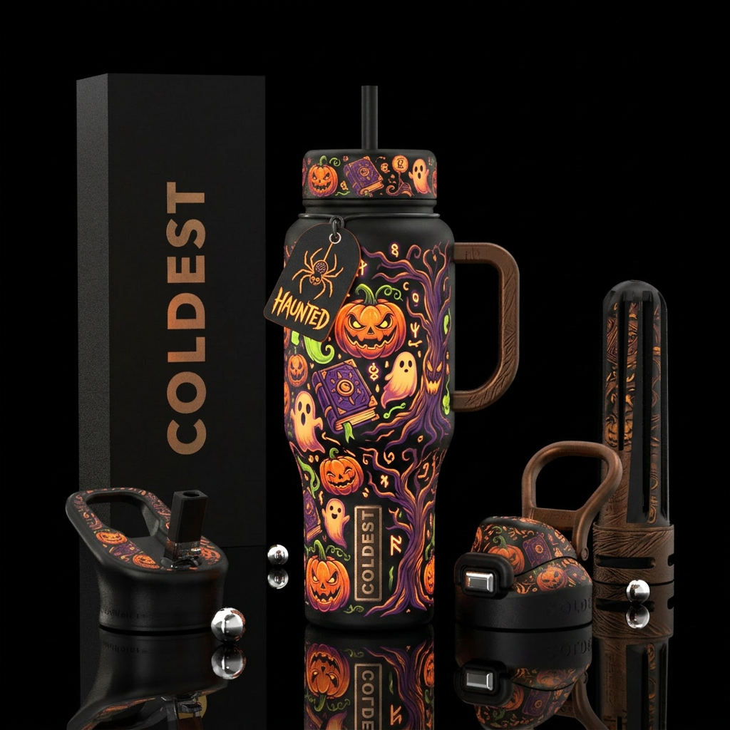 Halloween, cartoon, inbued, glowie, haunted, magic... water bottle design