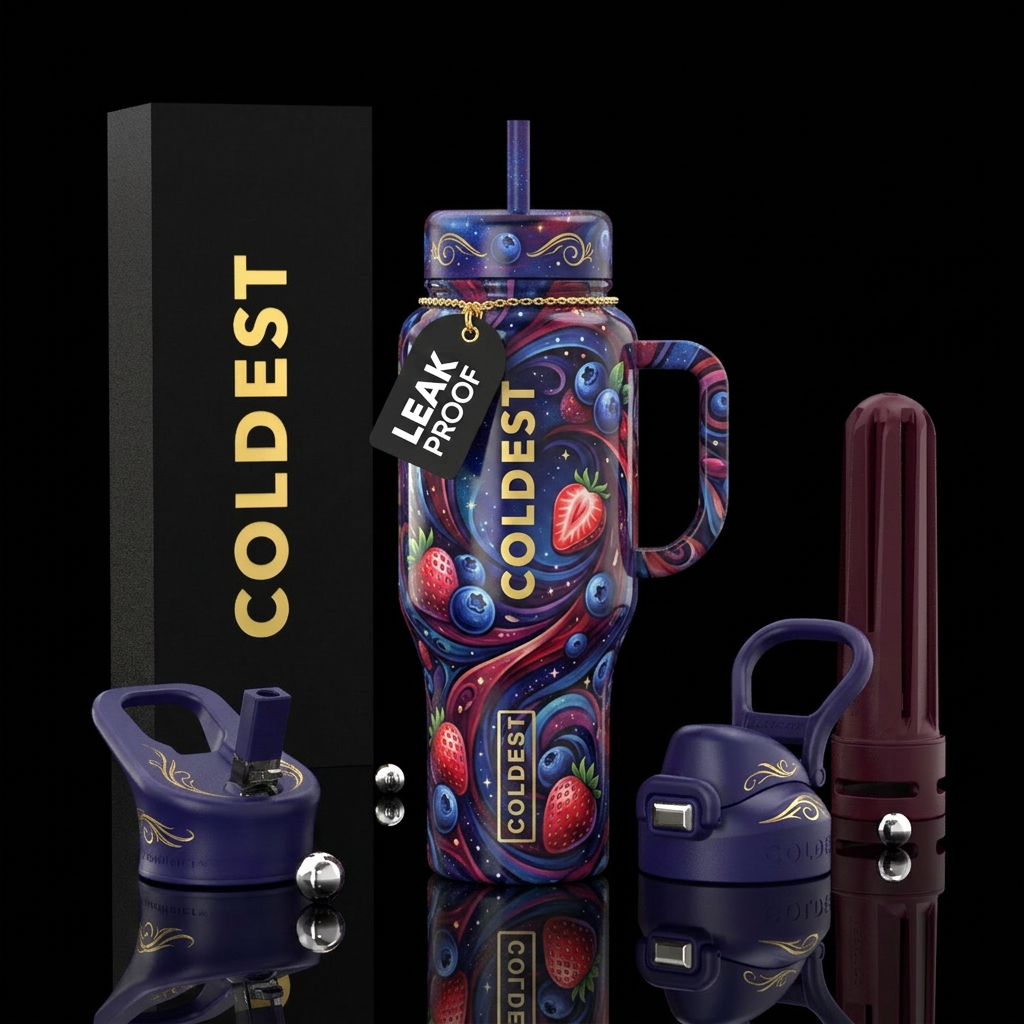 Blueberry and strawberry twilight inbued, whimsica... water bottle design