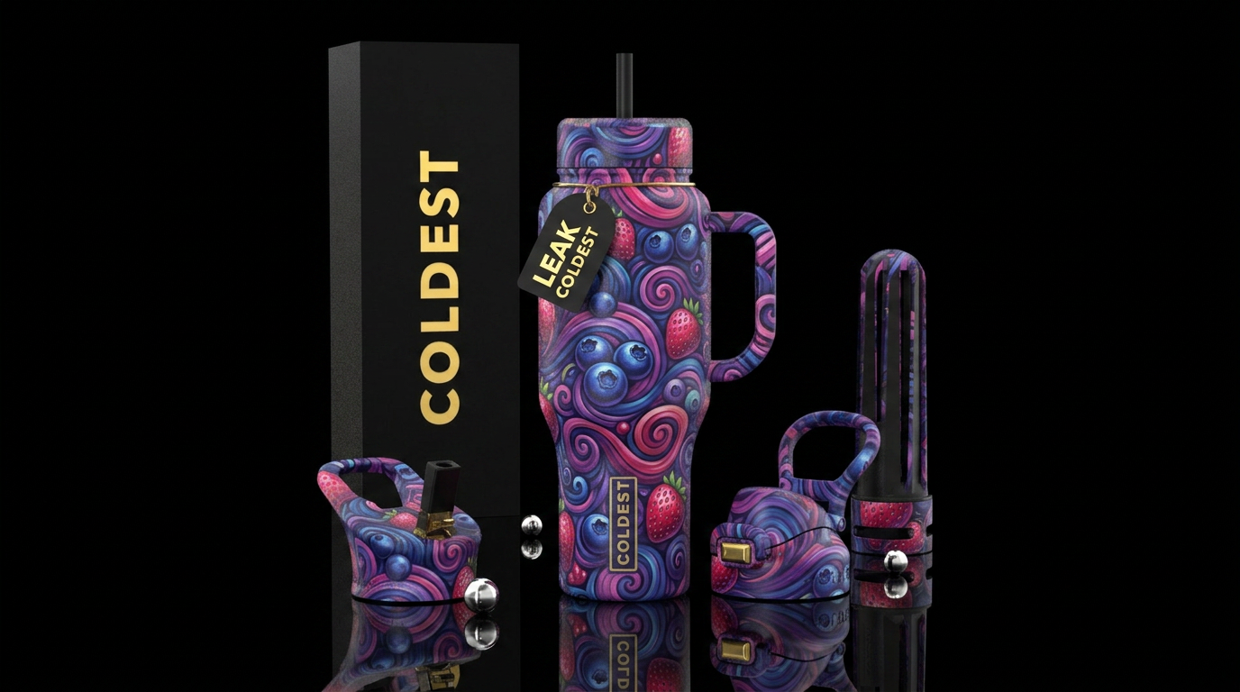 Blueberry and strawberry twilight inbued, whimsica... water bottle design