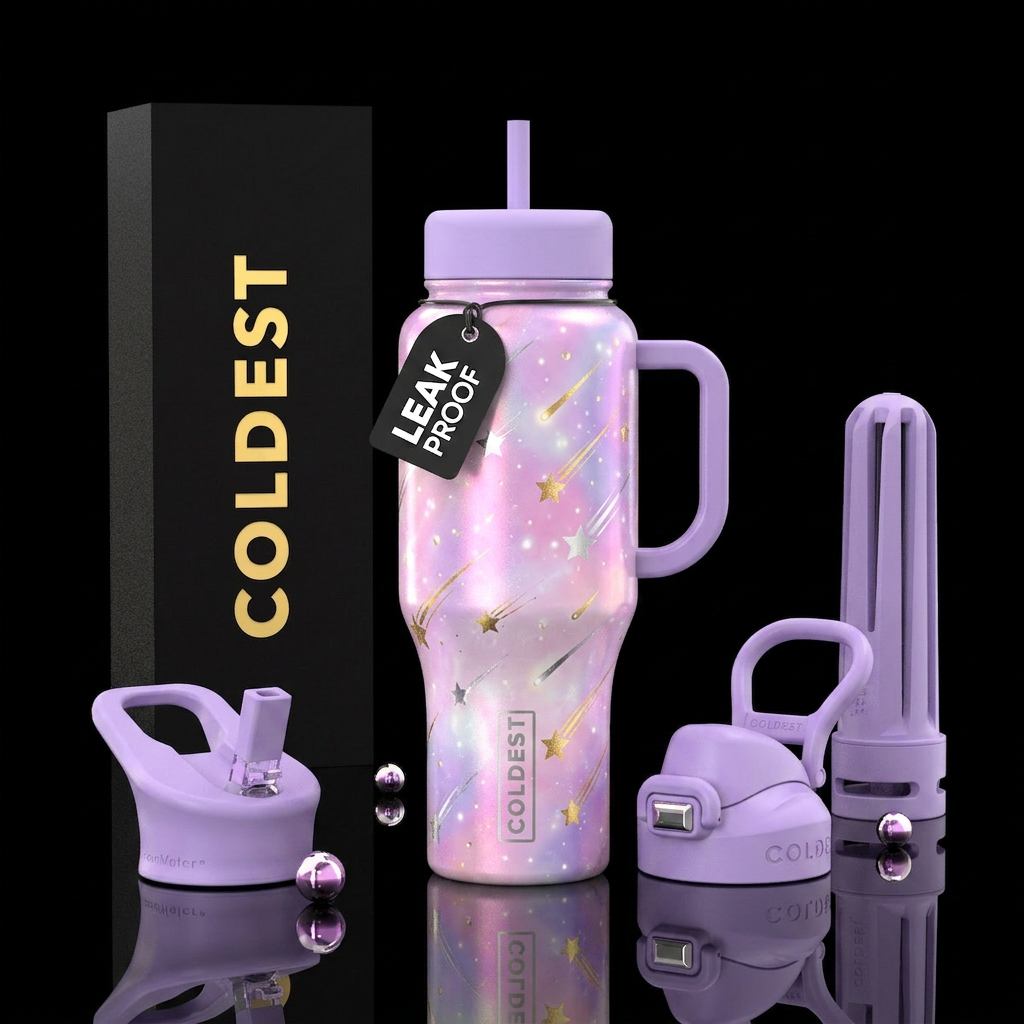 Light pink and purple background with pearl Moonli... water bottle design