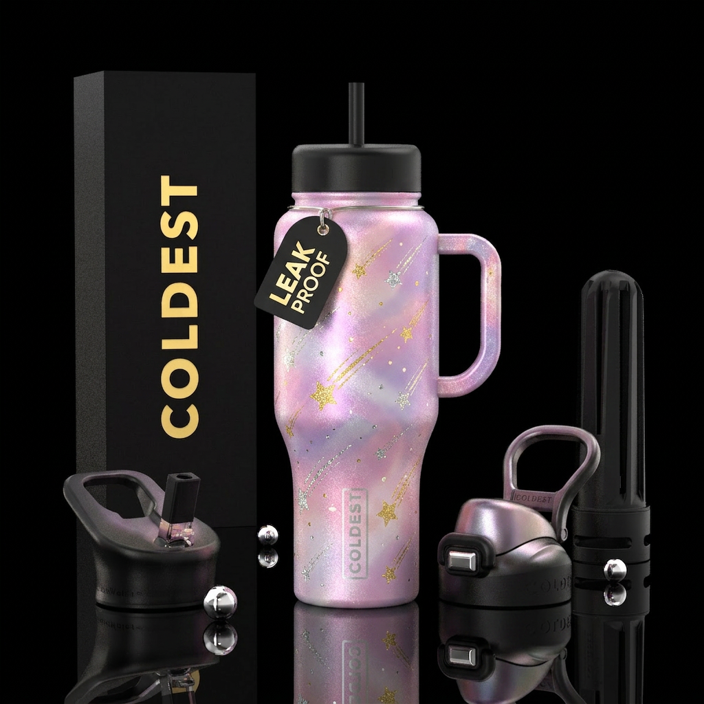 Light pink and purple background with pearl Moonli... water bottle design