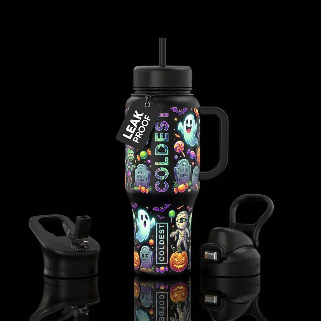 Glowing ghosts ghouls zombies and mummies, glowie ... water bottle design