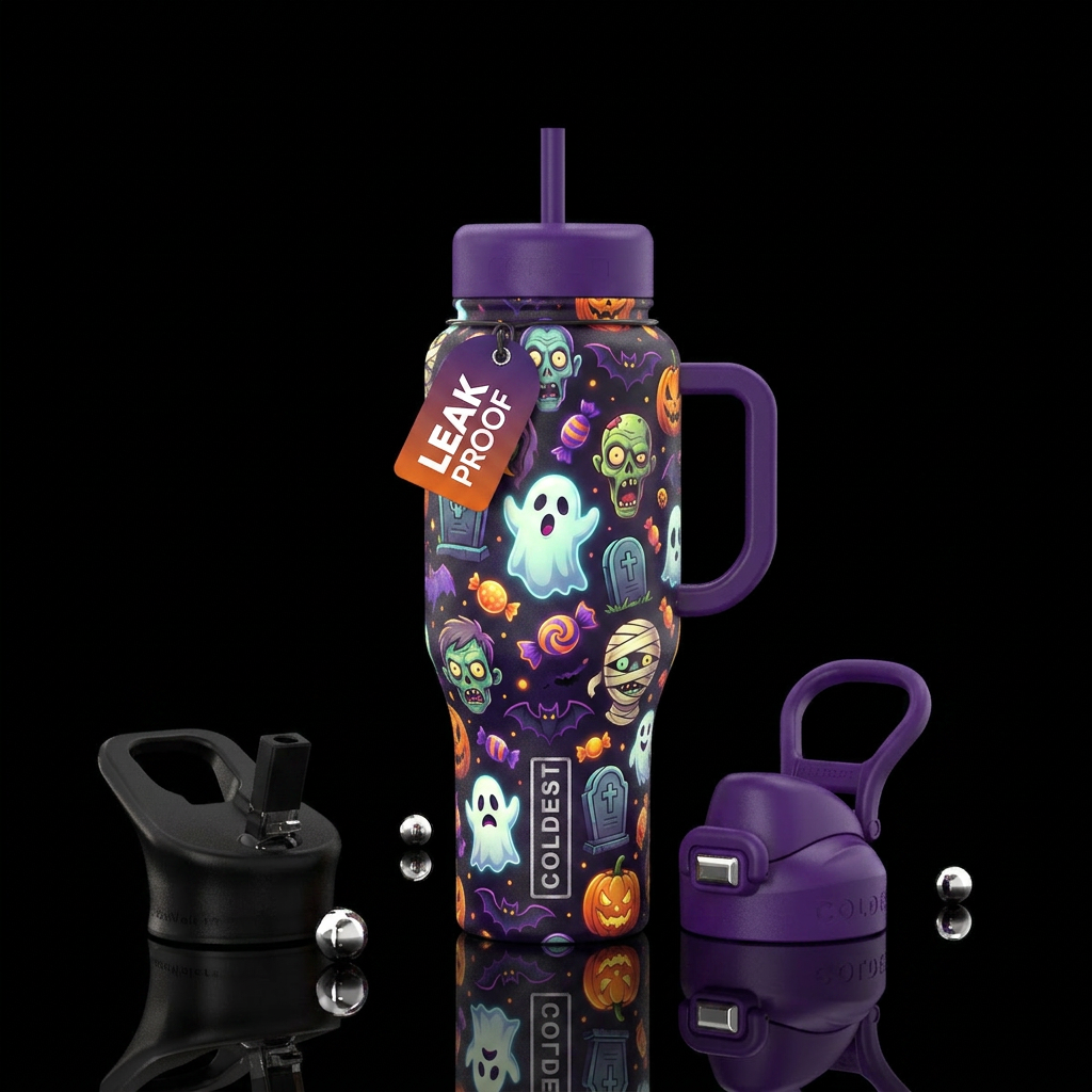 Glowing ghosts ghouls zombies and mummies, glowie ... water bottle design