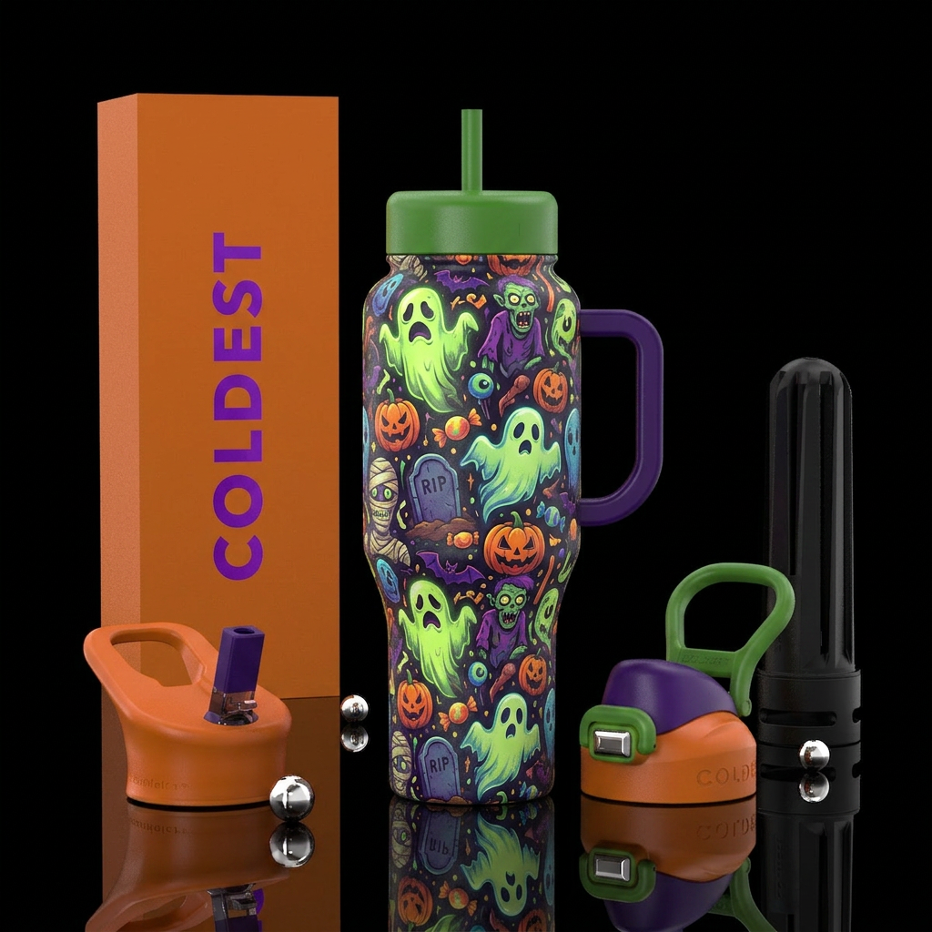 Glowing ghosts ghouls zombies and mummies, glowie ... water bottle design