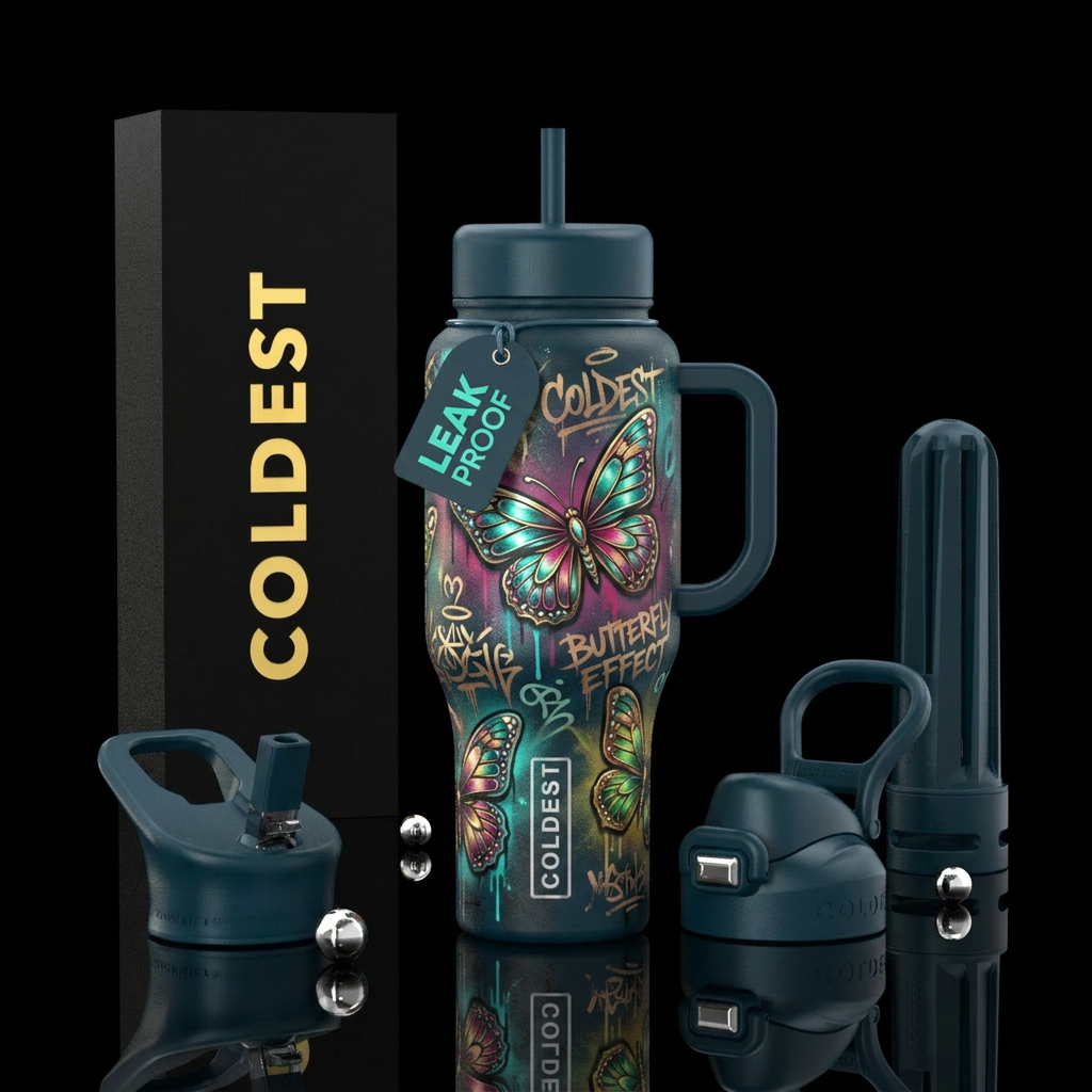 butterfly, graffiti, vibrant, beautiul, fantasy, l... water bottle design